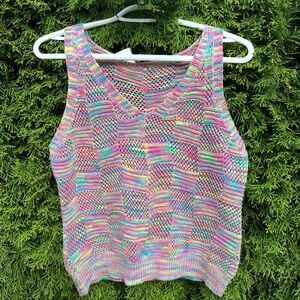Rainbow Colourful Knit V Neck Soft Tank Top